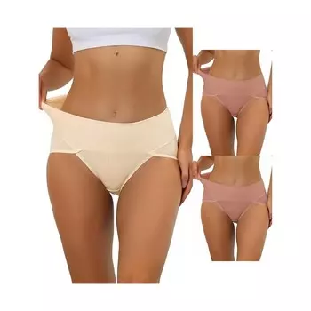 3 упаковки женского нижнего белья в рубчик с завышенной талией и контролем живота, доступны в размерах больших размеров/разных цветах ALLEGRA K, цвет Light Red Beige
