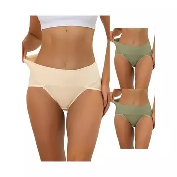 3 упаковки женского нижнего белья в рубчик с завышенной талией и контролем живота, доступны в размерах больших размеров/разных цветах ALLEGRA K, цвет Pea Green Beige