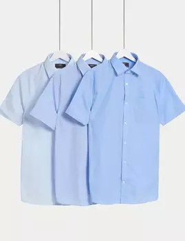 3pk Slim Fit Easy Iron Рубашки с коротким рукавом Marks & Spencer, синий