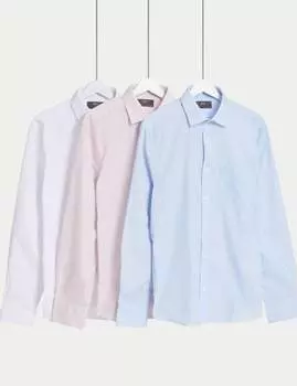 3pk Slim Fit Рубашки Easy Iron Marks & Spencer, синий