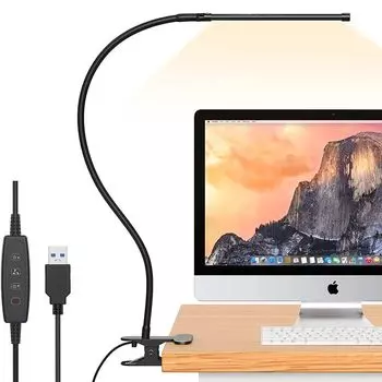 40 см светодиодная настольная лампа с регулируемой яркостью, 3 цветовых температуры, регулируемая лампа для чтения, защита глаз, настольная лампа, USB-зажим, светильник lapalife, черный