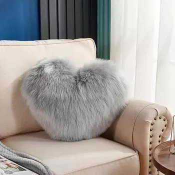 40x45 см Подушка в форме сердца Мягкая пушистая длинная плюшевая подушка для любви Декоративная милая подушка для спины в форме сердца Удобная светло-розовая подушка (серая) yozhiqu