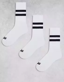 4505 3 пары носков с двумя полосками, быстросохнущие, белого цвета с темно-синей полоской
