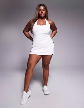 4505 Curve Active теннисное платье с халтер-холкой и нижними шортами белого цвета