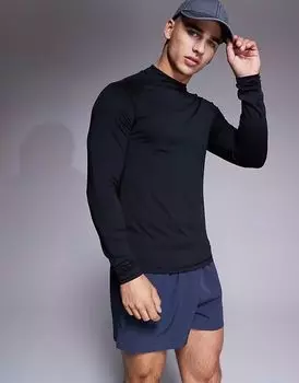 4505 Icon Active Quick Dry Muscle Fit Base Layer — тренировочная базовая футболка с длинным рукавом и воротником-стойкой, черная