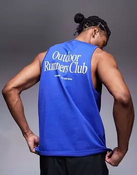 4505 Майка из хлопка с принтом на спине «бегунок» и быстросохнущей отделкой в кобальтово-синем цвете