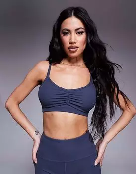 4505 мягкий на ощупь спортивный бюстгальтер с легкой поддержкой и регулируемыми бретелями, цвет сине-серый