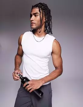 4505 облегающий бесшовный ребристый тренировочный топ белого цвета