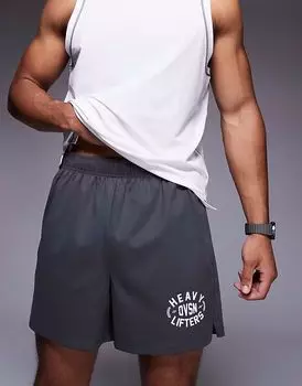 4505 Тяжелоатлетические шорты с графическим принтом и карманами на молнии, цвет графит