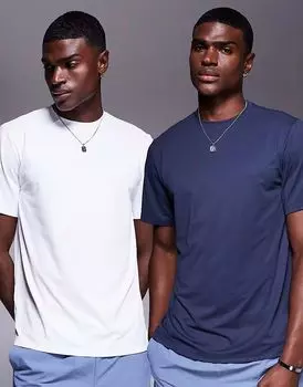 4505 Тренировочная футболка Icon с быстросохнущими футболками, комплект из 2 пар, темно-синего и белого цветов