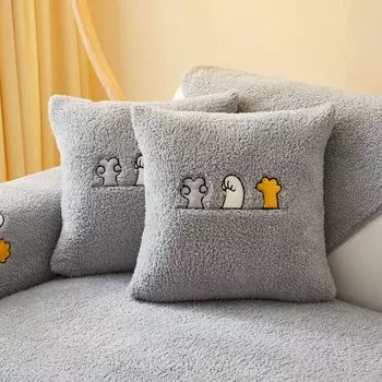 (45 см х 45 см, серый) Чехлы на подушки Чехлы на подушки из бараньего бархата, нескользящий декоративный чехол на подушку, дышащий чехол на подушку для спальни, гостиной, кабинета, двора ele eleoption