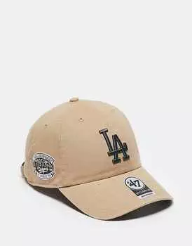 47 Brand – Los Angeles Dodgers – Бейсболка бежевого цвета с контрастным принтом
