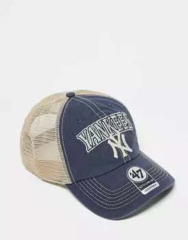 47 Brand — NY Yankees — Синяя бейсболка с сетчатой спинкой и эффектом потертости
