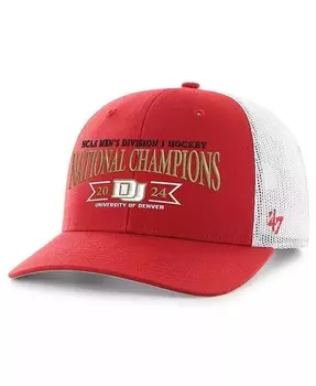 47 Мужская регулируемая кепка Crimson Denver Pioneers 2024 NCAA по хоккею с шайбой, национальные чемпионы, дальнобойщик '47 Brand, красный