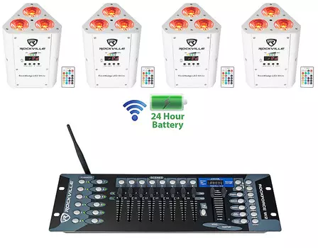 Белые светодиодные фонари Rockville RockWedge с батарейным питанием + беспроводной контроллер DMX RockWedge LED White + Rockforce W2