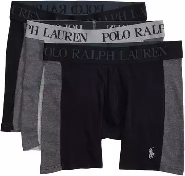 4-D трусы-боксеры Flex Max Flex с ребристой боковой панелью, 3 шт. Polo Ralph Lauren, цвет Charcoal Heather/Andover Heather/Polo Black