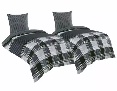 4-х предметное хлопковое постельное белье Renforce 135х200 + 80х80 серо-черное в клетку двустороннее постельное белье Ramos leonado vicenti