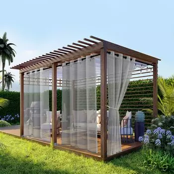 4-панельная уличная штора, водонепроницаемая, прозрачная с верхними люверсами, 132 х 244 см, уличные шторы для балкона, террасы, сада, перголы BTTO, серый