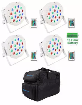 (4) Rockville BATTERY PAR 50 Белый перезаряжаемый светодиодный прожектор DMX DJ + сумка (4) BATTERY PAR 50 WHITE+RLB30