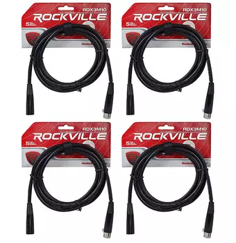 (4) Rockville RDX3M10 10-футовые 3-контактные кабели освещения DMX, 100 % OFC, гнездо 2, штекер (4) RDX3M10