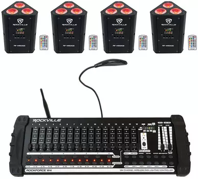 Комплект Rockville RF WEDGE BLACK RGBWA + UV Wireless DMX Up Lights + 384 Ch, Контроллер RF WEDGE BLACK + Rockforce W4