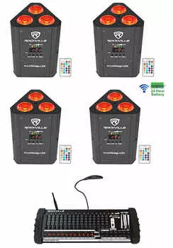 Светодиод Rockville RockWedge LED Battery Lights + 384-канальный беспроводной DMX-контроллер RockWedge LED + Rockforce W4