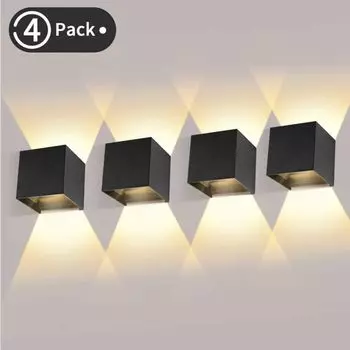 4 шт., 12 Вт светодиодные настенные светильники для внутреннего/наружного использования, настенный светильник вверх и вниз, регулируемый световой луч, 2700-3000 К, теплый белый Toner Kingdom, черный