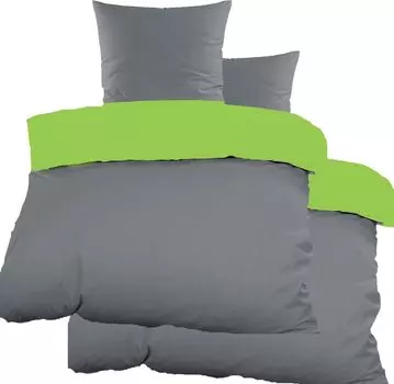 4 шт. Двустороннее постельное белье Renforce, 2x (135х200+80х80см), серо-зеленый, однотонный/однотонный, 100% хлопок KH-Haushaltshandel