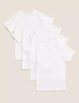 4 шт. футболка с короткими рукавами из чистого хлопка (2–16 лет) Marks & Spencer, белый