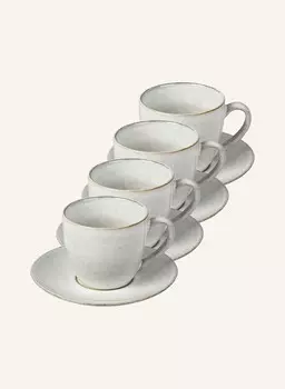 4 шт - NORDIC SAND: Кружка Broste Copenhagen und Untertassen, 150 мл, цвет creme/dunkelbraun/hellblau