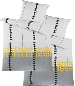 4 шт. Постельное белье 100% хлопок, Renforce, 2х(135х200+80х80см), серый черный белый желтый, клетка KH-Haushaltshandel