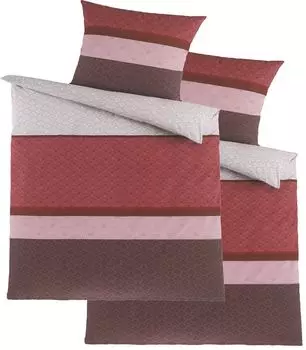 4 шт. Постельное белье 100% хлопок, Renforce, 2x (135x200+80x80см), красный розово-серый белый горизонтальные полосы KH-Haushaltshandel