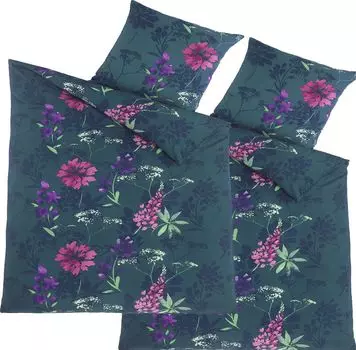 4 шт. Постельное белье 2х (135х200+80х80см), темно-зеленое, цветочный узор, молния, микрофибра KH-Haushaltshandel