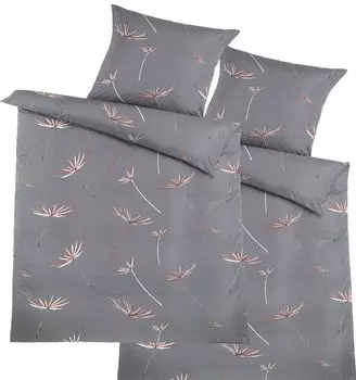 4 шт. Постельное белье, 2x (135х200+80х80см), серое, цветочный узор, молния, микрофибра KH-Haushaltshandel