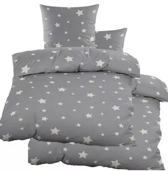 4 шт. Постельное белье Beaver зимнее 2х (135х200+80х80 см), серый, звезды, смесовый хлопок KH-Haushaltshandel