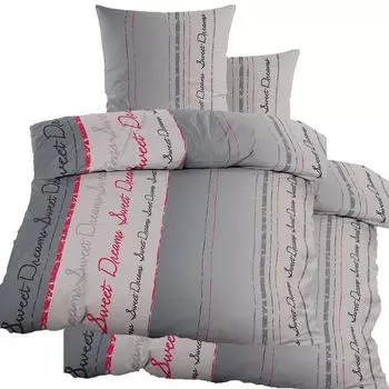 4 шт. Постельное белье Beaver зимнее 2х (135х200+80х80 см), серый, Sweet Dreams, смесовый хлопок, KH-Haushaltshandel