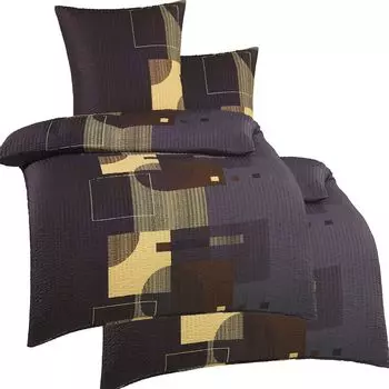 4 шт. Постельное белье из хлопка 2x (135х200+80х80см), серо-черно-бежевый, без утюга KH-Haushaltshandel