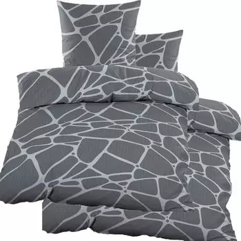 4 шт. Постельное белье из хлопка 2x (135х200+80х80см), серый, мозаика, микрофибра, без глажки KH-Haushaltshandel