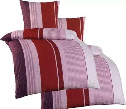 4 шт. Постельное белье из сирсакера 2х (135х200+80х80см), бордово-сиреневые полоски, без глажки, микрофибра KH-Haushaltshandel