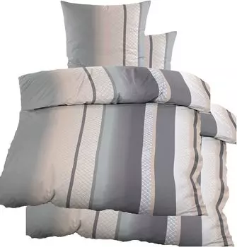 4 шт. Зимнее постельное белье Beaver 2х (135х200+80х80 см), 100% хлопок, серо-бежевый, в полоску KH-Haushaltshandel