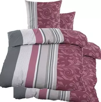 4 шт. Зимнее постельное белье из хлопка бобра 2х (135х200+80х80см), разноцветные завитки/полоски KH-Haushaltshandel