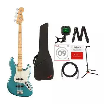 4-струнная джазовая бас-гитара Fender Player с басовыми струнами, сумкой, кабелем, подставкой для гитары, тюнером, ремнем и картой предоплаты Fender Player 4-String Jazz Bass Guitar with Bass Strings and Gig Bag Bundle