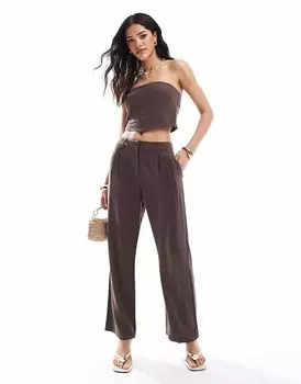 4th & Reckless брюки-клеш из льняной смеси, коричневого цвета