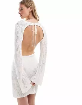 4th & Reckless крючком мини-пляжное платье с открытыми завязками сзади и расклешенными рукавами белого цвета