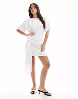 4th & Reckless мини-платье с вырезом, бахромой по бокам, короткими рукавами, белое