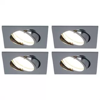 4x светодиодные встраиваемые лампы, с регулировкой яркости, серебристые, квадратные, подвижные etc-shop, белый