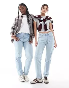501 прямые укороченные джинсы светло-голубого цвета Levi's
