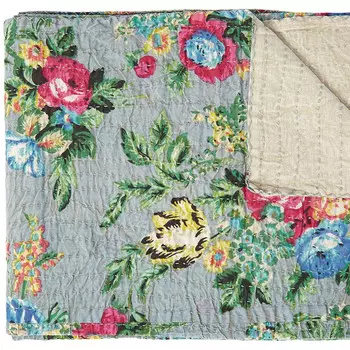50 x 70 дюймов розово-серое и синее хлопковое одеяло Kantha с цветочным рисунком и вышивкой Homezia, цвет Multicolored