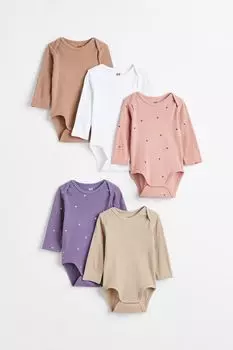 5 боди с длинными рукавами H&amp;M, фиолетовый/сердечки