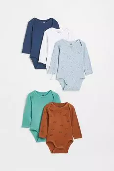5 боди с длинными рукавами H&amp;M, синий/бирюзовый